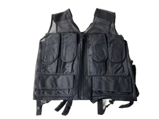 Black MOLLE Polyester Black Security Tactical Vest With Zippers And Buttons