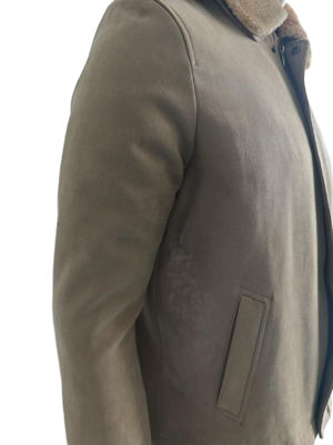 Customizable Khaki Military Jacket with Faux Fur Collar for Winter