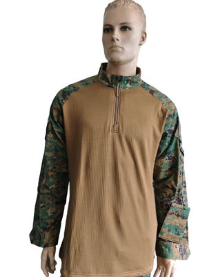 Military Style Camouflage Top High Neck Half Placket Breathable Camouflage Workout Tops