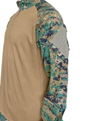 Military Style Camouflage Top High Neck Half Placket Breathable Camouflage Workout Tops