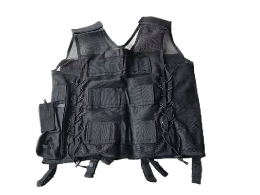 Black MOLLE Polyester Black Security Tactical Vest With Zippers And Buttons